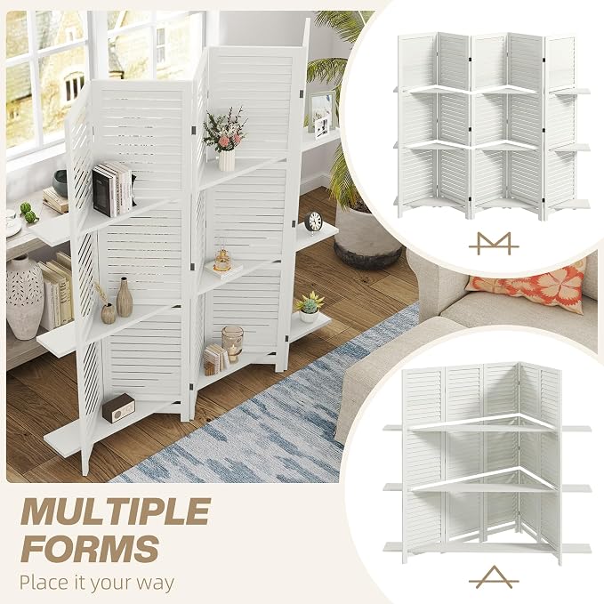 HOMCOM Room Divider with Shelves, 5 Panel, 3 Display Shelves, Folding Storage - Image 6