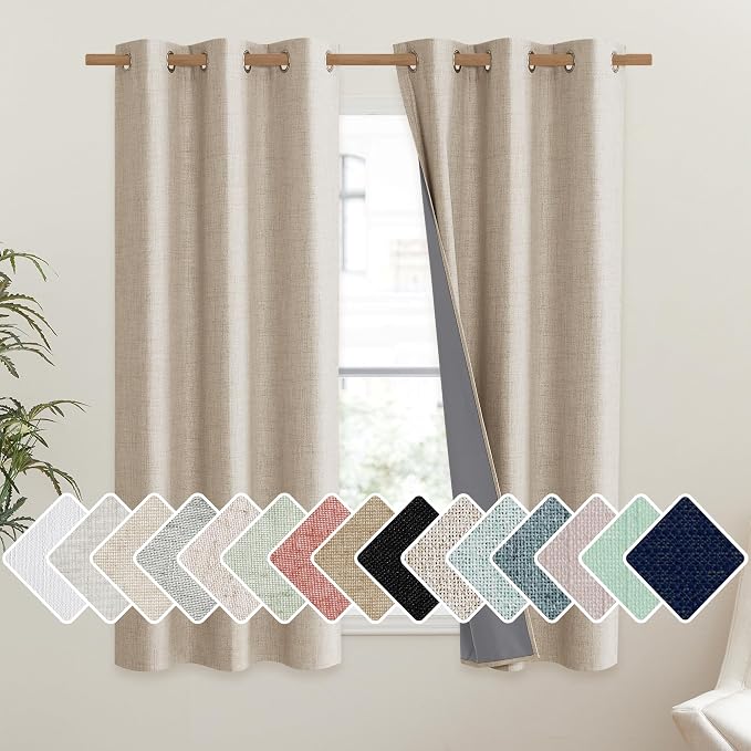 NICETOWN Cream 100% Blackout Linen Curtains 45 inch Long Burg by NICETOWN