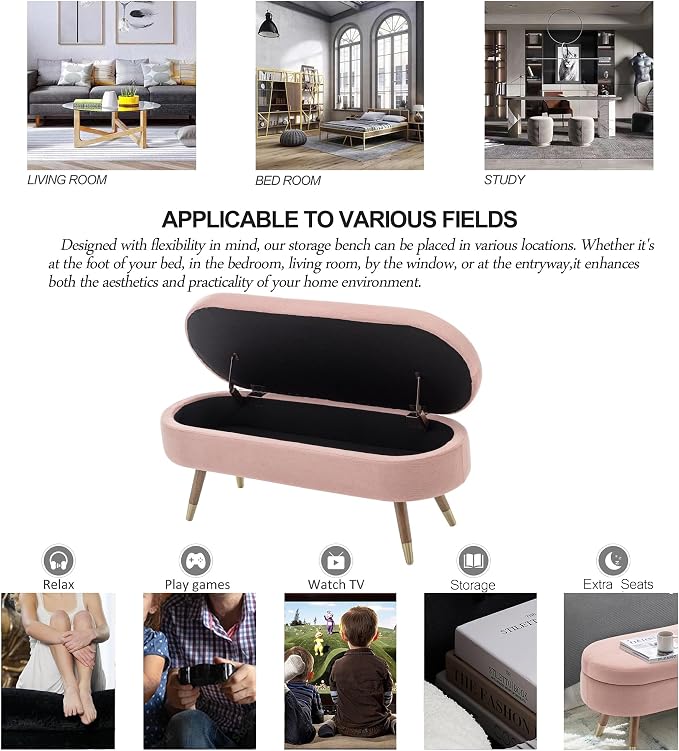 IAFIKE Oval Storage Bench 43.5" Ottoman Bench Upholstered Boucle Fabric - Image 7