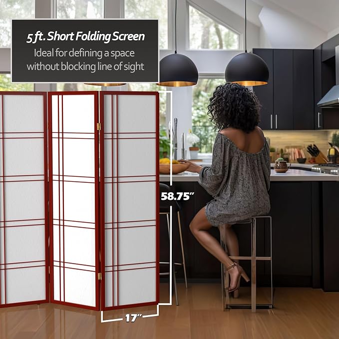 Red Lantern 5 ft. Tall Double Cross Shoji Screen - Image 4