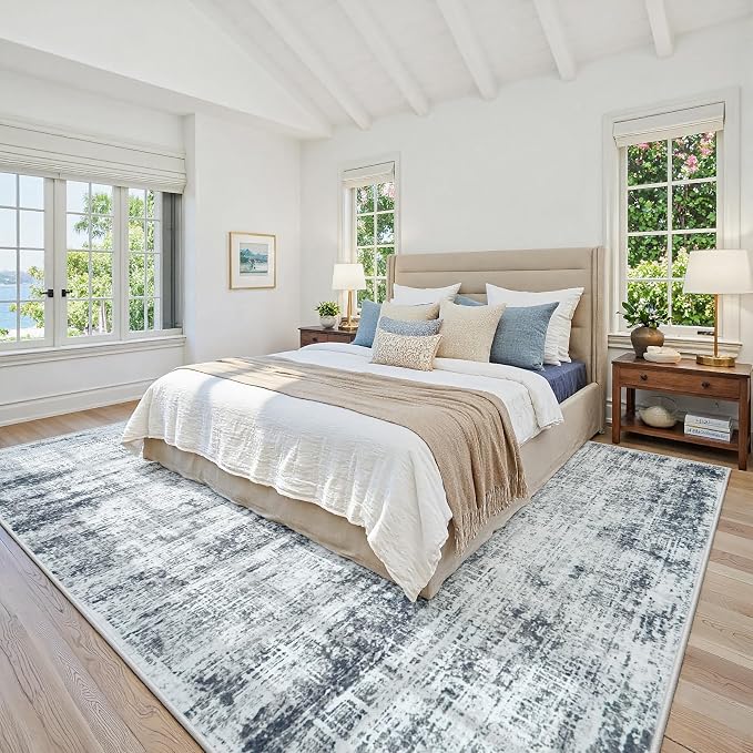 10x12 Washable Area Rug for Living Room Bedroom: Non-Slip Modern Black Grey | - Image 2