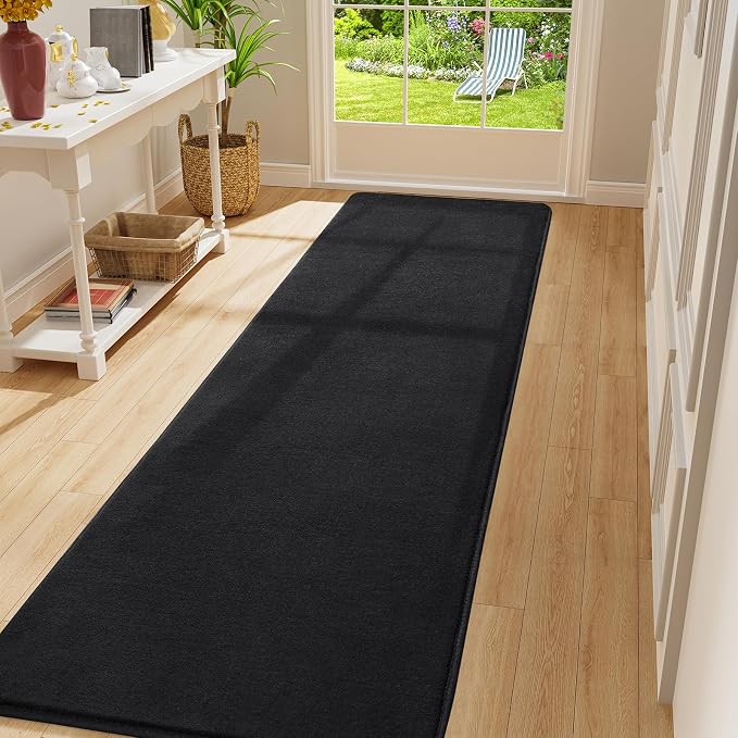 Modern Soft Hallway Runner Rug, 2x10 Feet Washable Long Runner Rugs | Black - Image 4