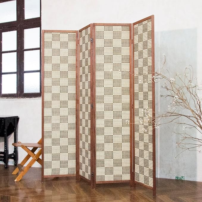 4 Panel Bamboo Room Divider, 5.6 ft Tall Double-Sided Folding Privacy Screen - Image 2