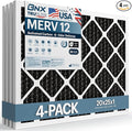 BNX TruFilter 20x25x1 MERV 12 Odor Defense (4-Pack) AC Furnace Air Filter with Activated Carbon - MADE IN USA - Pleated Air Conditioner HVAC AC Furnace Filters - Removes Odor, Mold, Bacteria, Smoke
