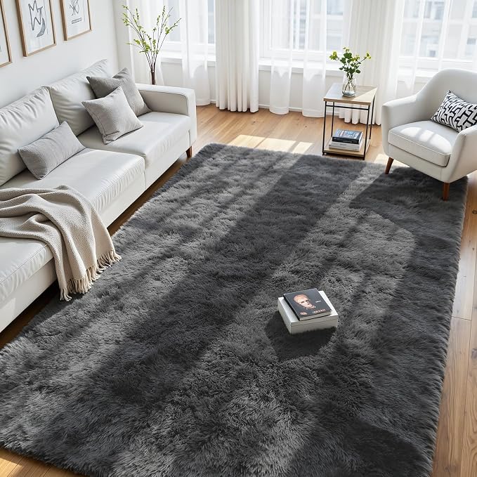8x10 Fluffy Area Rug for Living Room: Soft Non-Slip Grey Bedroom Carpet | Ultra by Oriannal