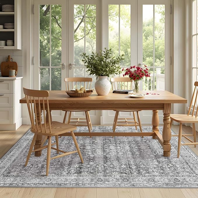 Latte&Fog 5x7 Grey Rugs for Living Room, Vintage Washable Bedroom Area Rug | - Image 5