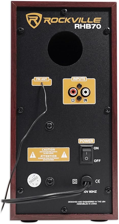 Rockville RHB70 Home Theater Compact Powered Speaker System, Bluetooth/USB/SD/FM, 4" Subwoofer, 2.1 Channel, 100W Peak, Cherry Wood Finish, for Home Entertainment