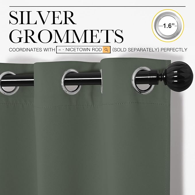NICETOWN Dark Mallard Blackout Draperies Curtains, 55 inches Wide by 102 inches - Image 3