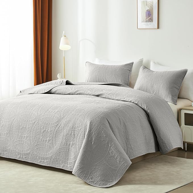 akkialla Twin Quilt Bedding Set, Light Grey Ultrasonic Quilt Set, Lightweight - Image 2