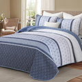 Dinjoy Boho Queen Quilt Set, Striped Bedspread Queen Size, Mineral Blue | 3 by DINJOY