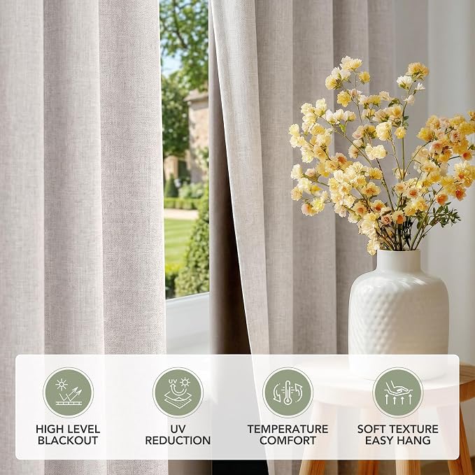 Deconovo Faux Linen 100% Blackout Curtains - Image 6