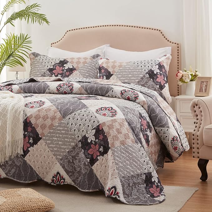 King Size Quilt Set 3 Pieces Lightweight Reversible Bedspread-98''x106'' Soft by LEAONME