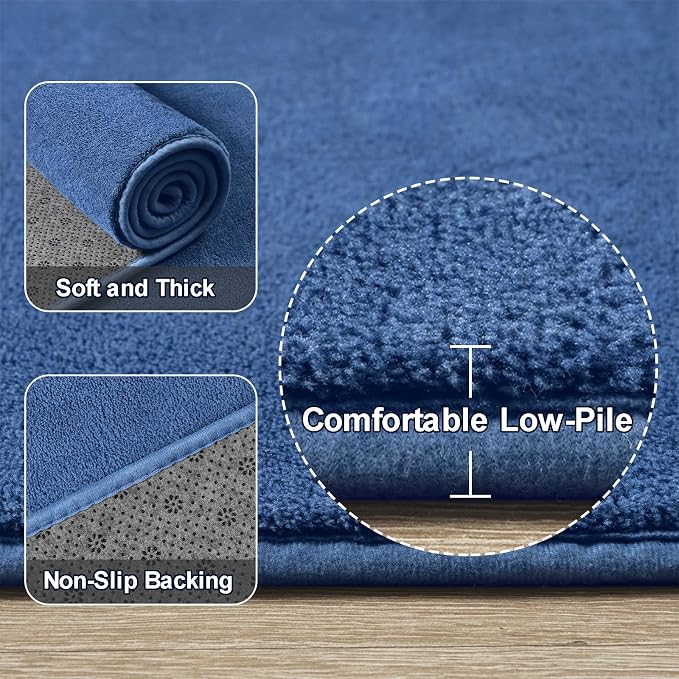 Blue Round Area Rug 5ft Washable Circle Rug - Image 3