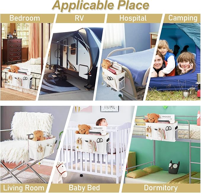 Bedside Caddy Organizer Hanging Storage Bag Bunk Bed 2Pack White | Bed Caddy - Image 6