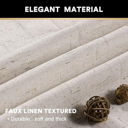 PrinceDeco Linen Blackout Curtains 100% Blackout Curtains 108 Inches Long Linen Look Patio Door Curtains Thermal Insulated Door Curtain for Living Room/Bedroom,W100 X L108 Inch, Natural