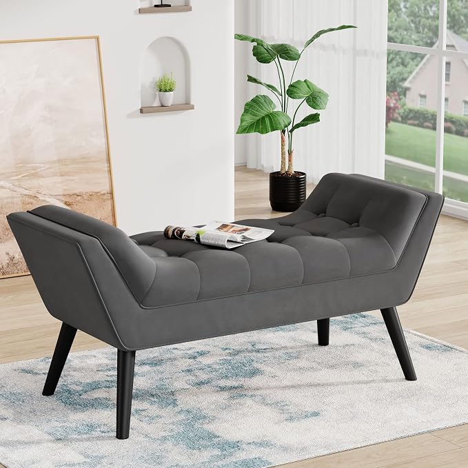 Bed Bench Upholstered Tufted Footstool Entryway Ottoman Bench Two Seaters by Andeworld