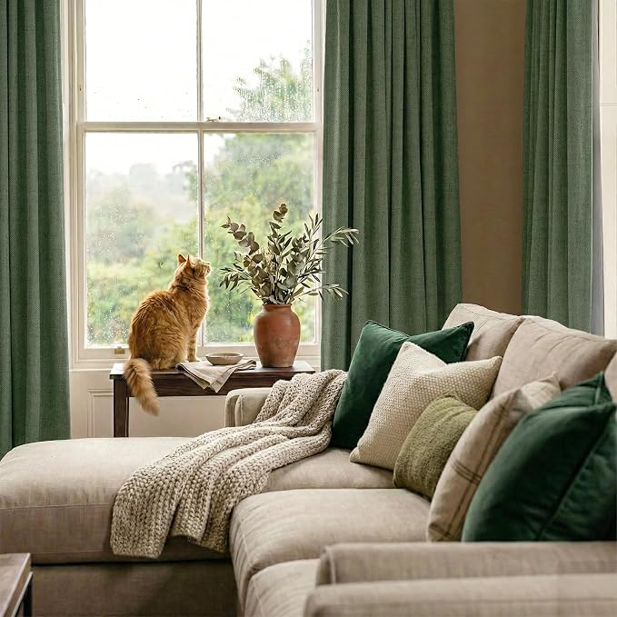 RYB HOME Olive Green 100% Blackout Linen Curtains 84 Inch Long - Image 6