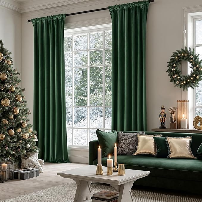 MIULEE Velvet Curtains 50W x 108L 2 Panels Hunter Green Blackout Curtains | - Image 5