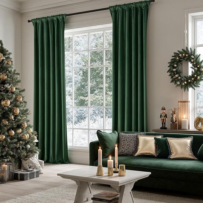 MIULEE Velvet Curtains 50W x 84L 2 Panels Hunter Green Blackout Curtains | - Image 5