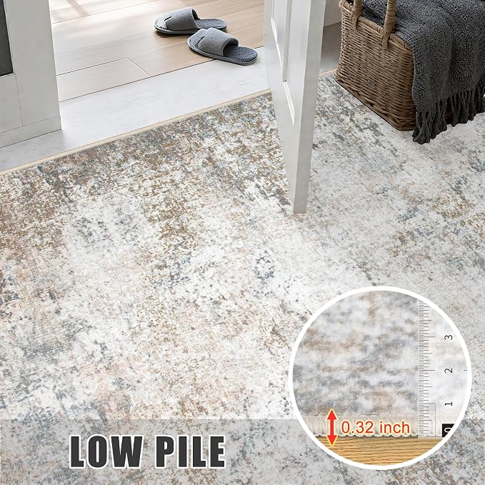 Area Rug Living Room: 4x4 Modern Washable Indoor Soft Carpet Brown | - Image 7