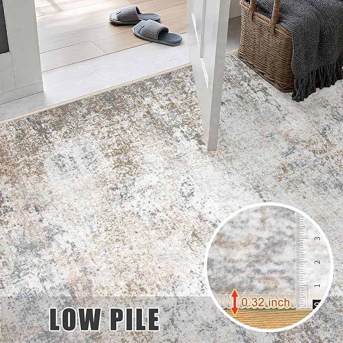 3x14 Washable Runner Rug：Modern Abstract Kitchen Soft Carpet Brown | - Image 7