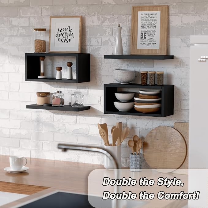 RICHER HOUSE Black Floating Shelves Bathroom, Small Wall Shelf Over Toilet | - Image 4