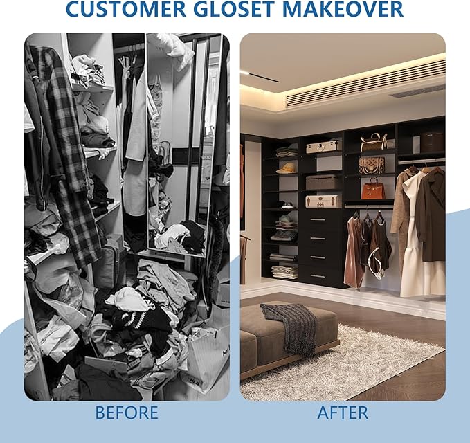 Tall Hanging Closet Unit, Modular Closet System, Wood Closet System Organizer with Storage for Walk In Closets, Clothing Rack Wardrobe Closet for Hanging Clothes, Bedroom, Black, 25.5"W