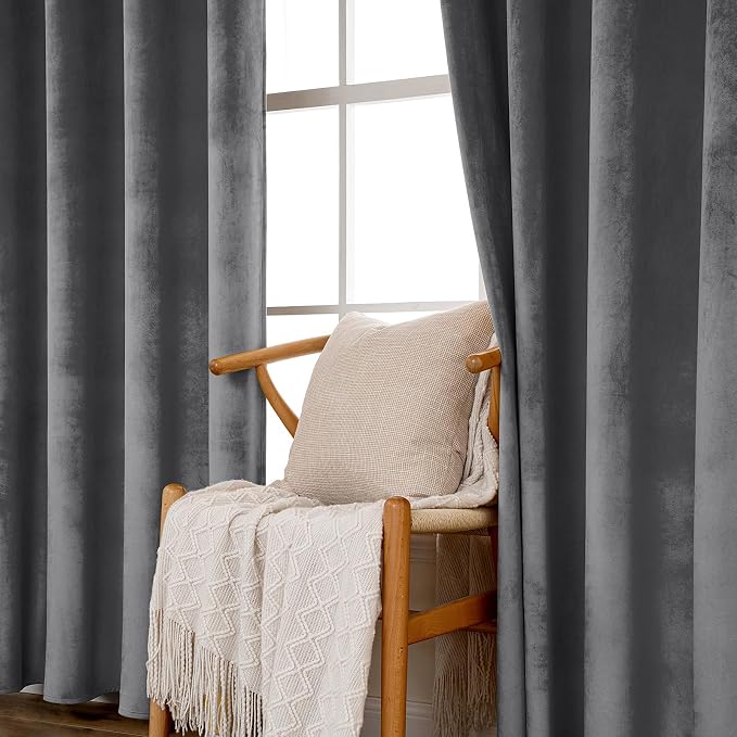 MIULEE Velvet Curtains Grey 52 x 96 Inch Length Set of 2 | Grommet Drapes - Image 5