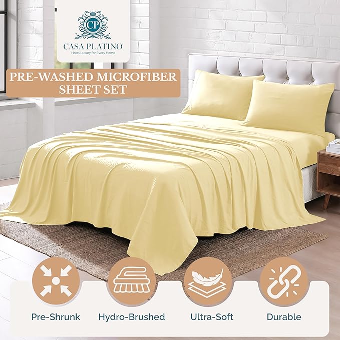 Casa Platino Sheets Twin XL Size Bed Set, Pre-Washed Ultra Soft & Breathable Twin XL Bed Sheets Set, Brushed Microfiber Cooling Sheets, Twin XL Size Sheets Set with Deep Pockets - Vanilla