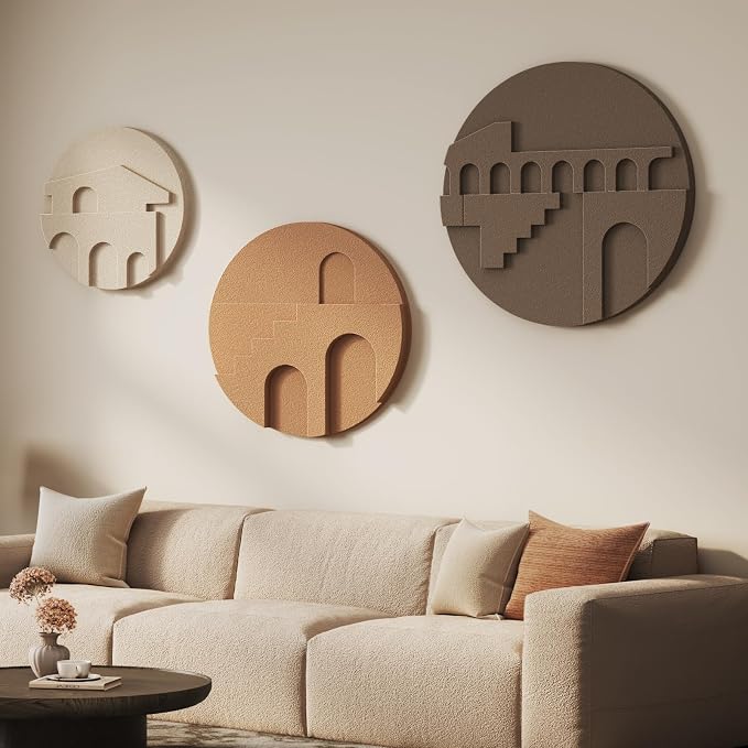 3D Textured Round Neutral Abstract Wall Art Set, 3 Piece Mid-Century Modern by Cuspin