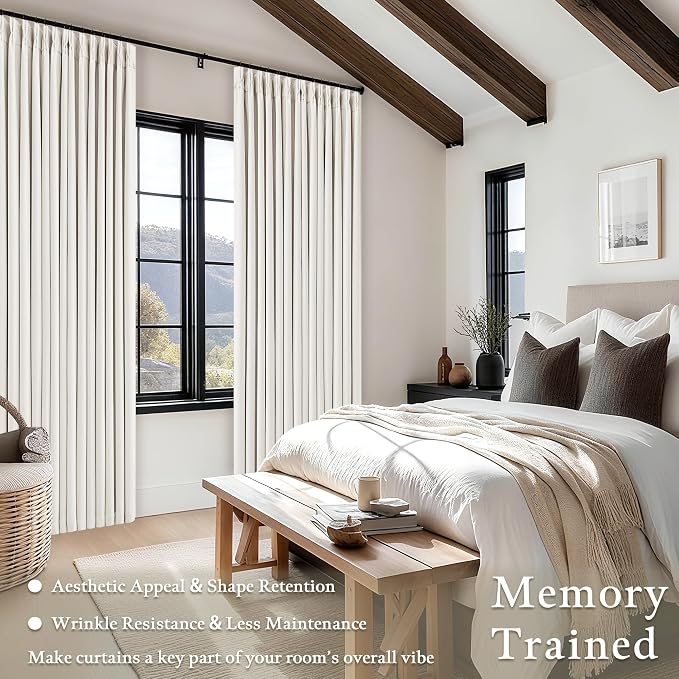Ivory Cream Pleated 100% Blackout Linen Curtains 86 Inches Long | Memory Trained - Image 5