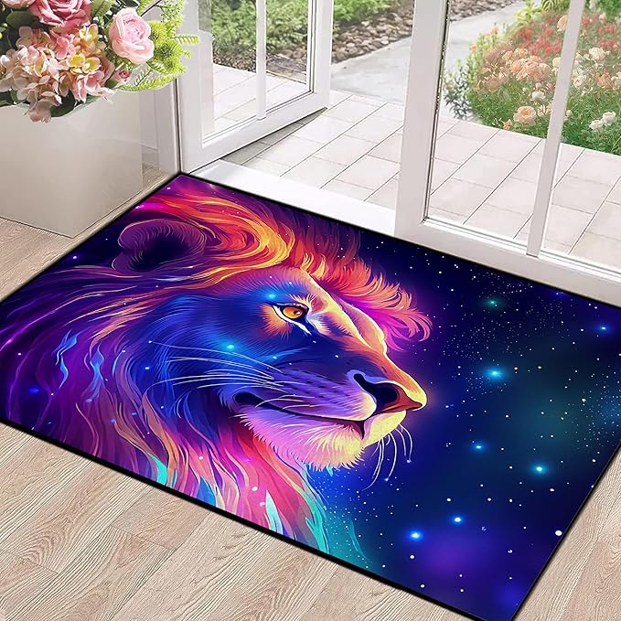 2'7" x 3'11" Galaxy Lion Rug 3D Fierce Lions Area Rugs for Kids Bedroom Living Room Playroom Gameroom Boys Glitter Carpet Throw Rugs Floor Mat 47 in X 31 in