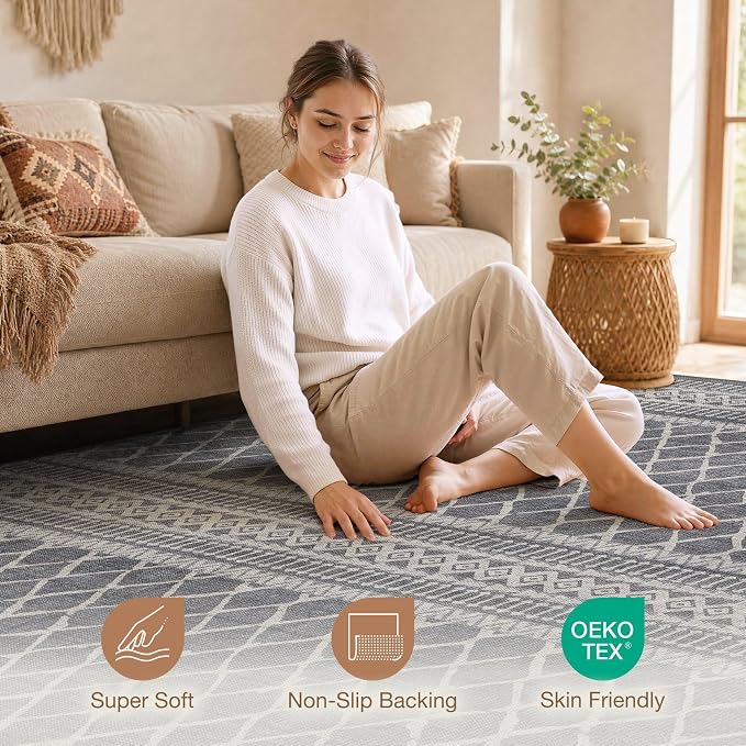 cotiled 6x9 Area Rugs for Living Room: Boho Washable Rug for Dining Room | - Image 5