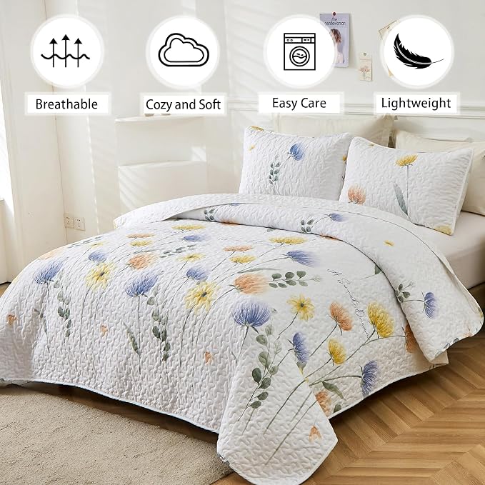 Dinjoy Quilt Set Full Size, Colorful Floral Bedspread - Image 2