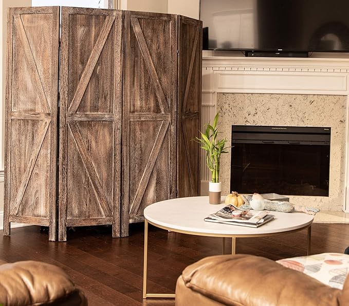 Premium Home 6-Panel Room Divider – Rustic Brown Barn Door, K Pattern Folding - Image 3