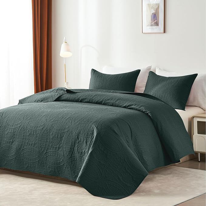 akkialla Mocha Forest Green Full/Queen Quilt Set, Ultrasonic Lightweight - Image 2