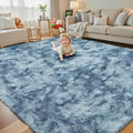 5x8 Dark Blue Tie-Dyed Shag Area Rug by Junhejiamei