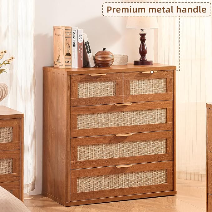 LEYAOYAO Rattan Dresser Set 2 for Bedroom, 33.5" Small Chest of Drawers | Gold - Image 5
