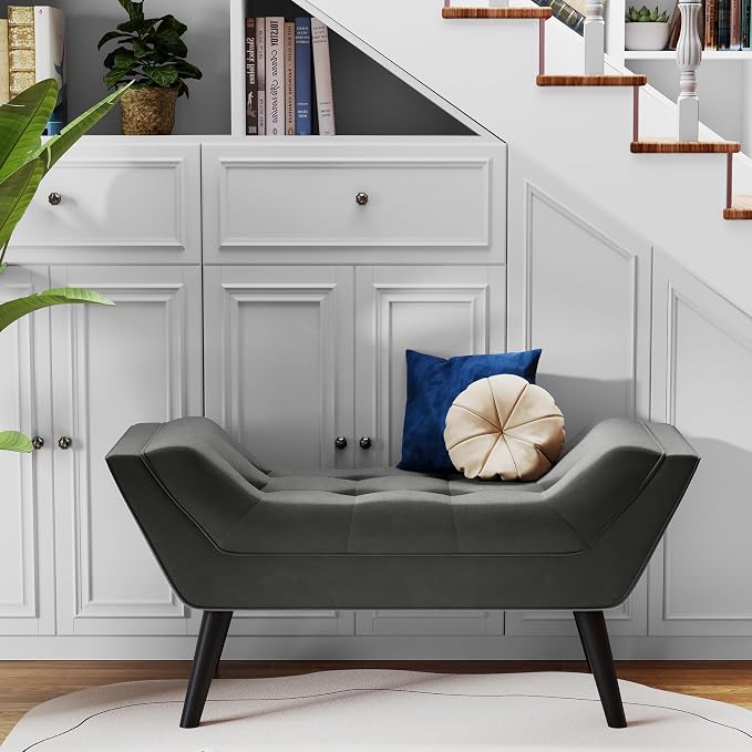 Upholstered Tufted Small Cute Bench Ottoman by Andeworld