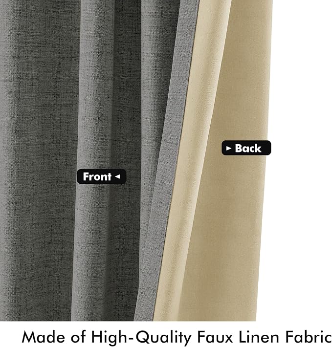 MIULEE 100% Blackout Linen Curtains 42 x 72 Inch Dark Grey 2 Panels | Thermal - Image 6