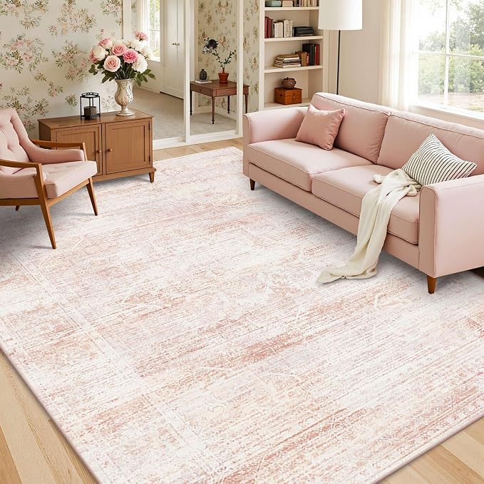 Latte&Fog Pink Rugs for Girls Bedroom Washable Cute Floral 6x9 Area Rug | for - Image 2