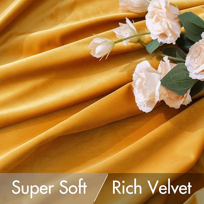 MIULEE Velvet Blackout Curtains 52x84 inches 2 Panels Mustard Yellow | Luxury - Image 4