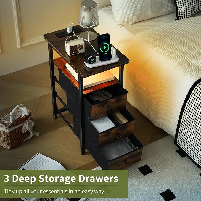 Yoobure End Table with Charging Station, LED Narrow Side Table Bedside Table - Image 6