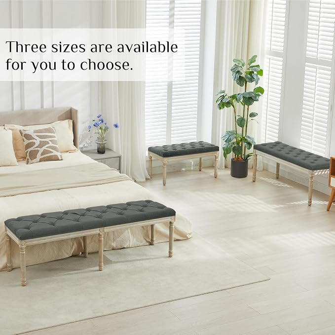 LOULENS 57.7" Linen End of Bed Bench King Size, Dark Grey | French, Upholstered - Image 7