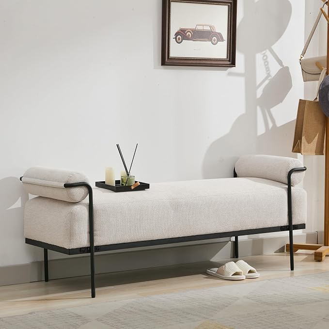 SOFTHION 61.2" End of Bed Bench, Chenille Upholstered Entryway Bench, Footrest by SofthionDesign