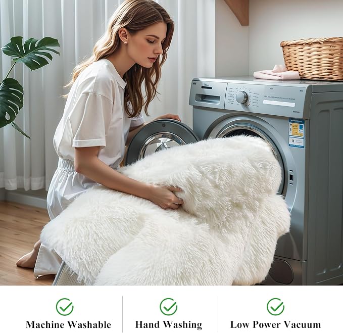 6x9 Thick Cream White Shag Rug for Bedroom, Soft Plush Fluffy Carpet | Ivory - Image 5