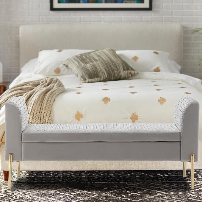 Alunaune Modern Velvet Storage Bedroom Bench End of Bed Bench, Upholstered - Image 9