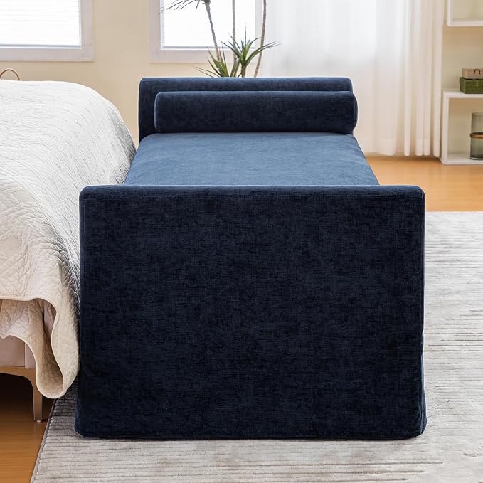 88.6" Oversized Upholstered Bench Navy, Extra Long End of Bed Couch - Image 9