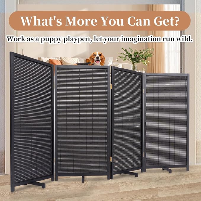 Room Divider Folding Privacy Screens, Hand-Made Natural Bamboo Room Dividers | - Image 6