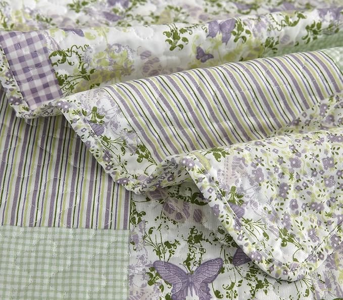 Chezmoi Collection Daisy 3-Piece Printed Patchwork Quilt Set - Image 6